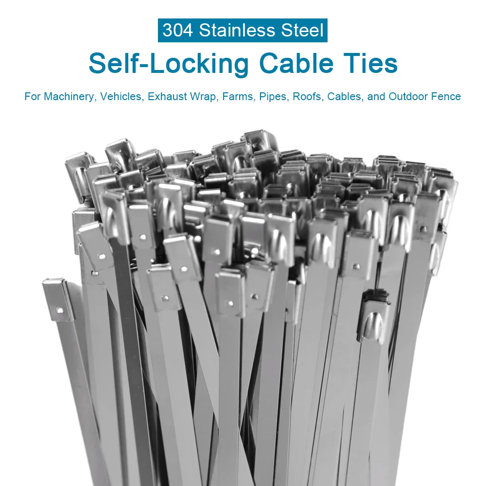 5-20pcs Metal Zip Ties 304 Stainless Steel Heavy duty Self-locking Cable Ties Wire Ties for Outdoor Vehicles Pipes Fence
