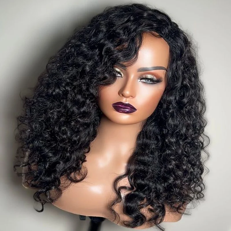 

Soft 180Density Glueless 26inch Long Kinky Curly Preplucked Black Lace Front Wig For African Women Babyhair Heat Resistant Daily