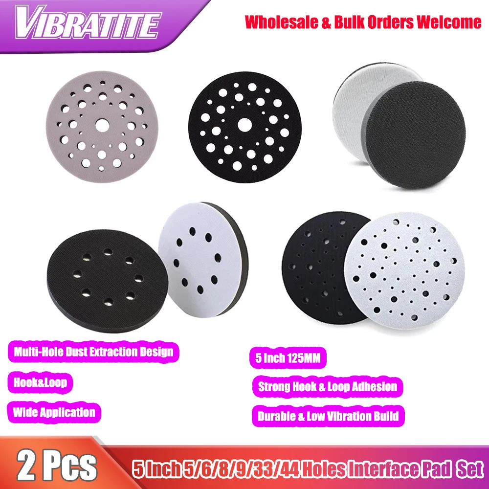 2 Stück 5 Zoll 125mm Klett-Schleifpad mit Mehrfachlochung als Zwischenlage zum Schleifen, Polieren und Sandstrahlen