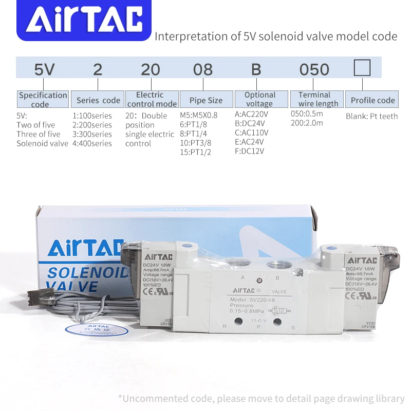 AIRTAC 5V120/220/320/420-M5/06/08/10/15DC24V050  Solenoid valve two position five way