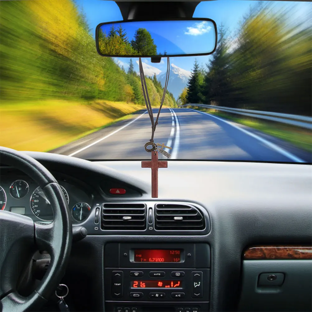 

3 шт. деревянный крест кулон автомобильное зеркало заднего вида подвесное украшение винтажное религиозное автомобильное украшение интерьера духовное зеркало