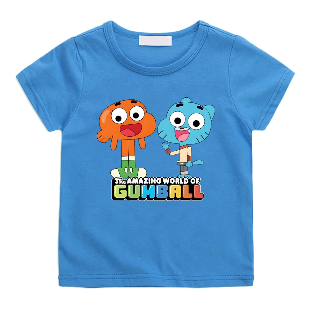 The Wonderfully Weird World of Gumball Kids T-shirts Kawai Cotton Tees Fashion Short Sleeve Spring and Summer Tops Slight Strech