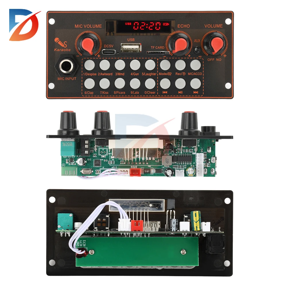 20W amplifier Bluetooth 5.3 MP3 decoder board DC 5V MP3 player with microphone function with FM recording speaker