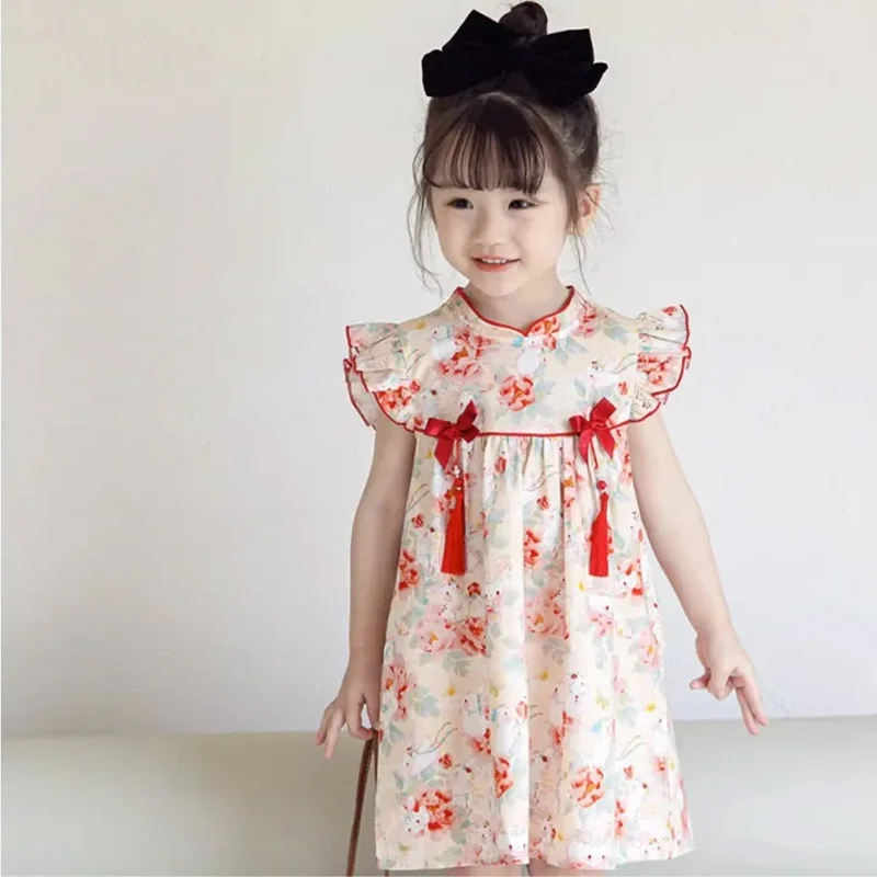 Girls\' Summer Dress Cute Rabbit New Fashion Baby Princess Cheongsam Dress First Year Baby Dress Chinese Style