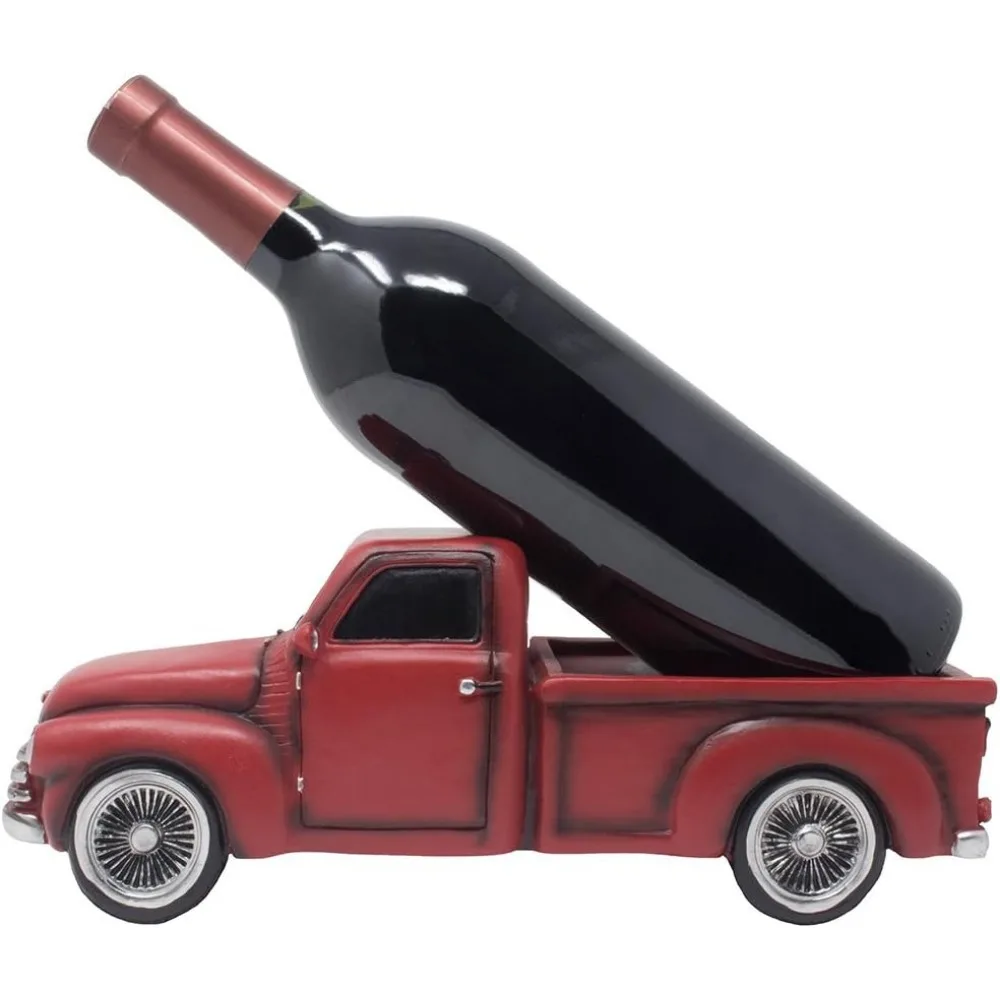 تمثال حامل زجاجة النبيذ على شكل شاحنة صغيرة عتيقة أو رف النبيذ المزخرف بمظهر عتيق لمطبخ المزرعة الريفية على الطراز القديم