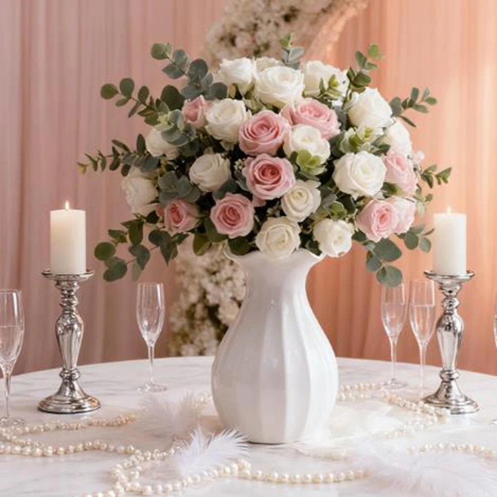 

Artificial Flower Home Room Decor Outdoor House Garden Festive Eucalyptus Plant Wedding Party DIY Polychrome Silk Rose For House