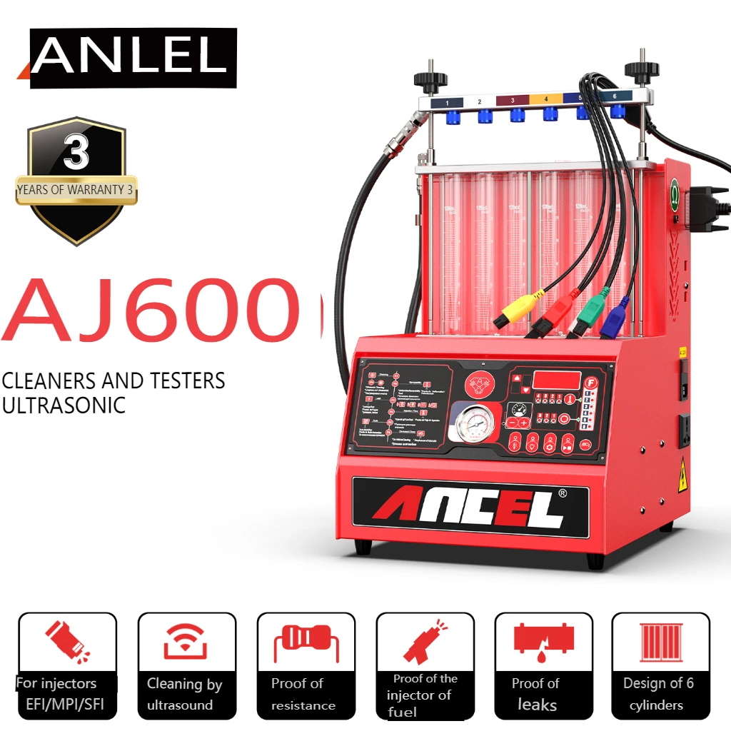 ANCEL AJ600 Injector Cleaning Machine Fuel System Cleaner Injection Tester 6 Cylinders for Diesel Car 220V