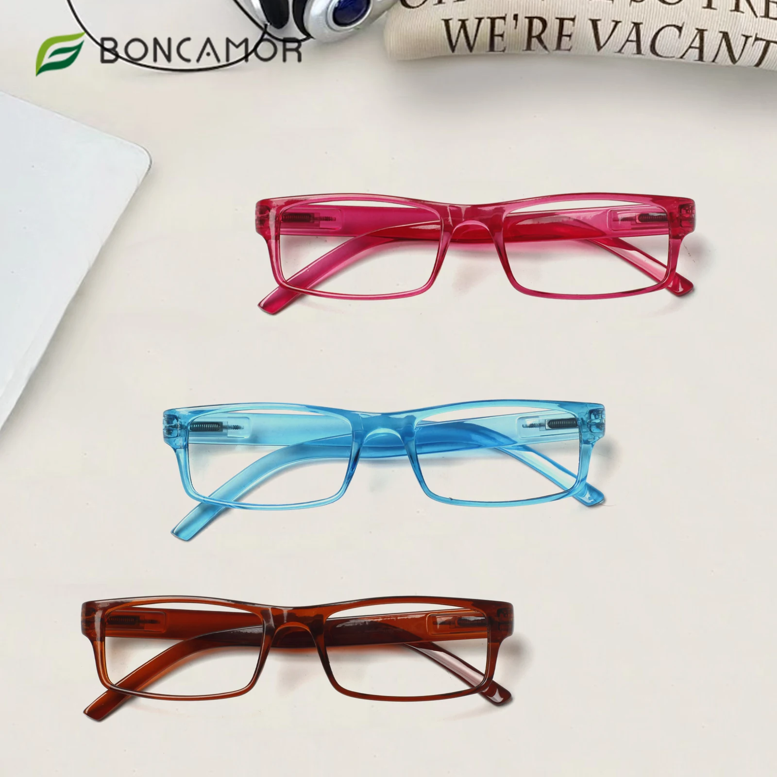 

BONCAMOR Reading Glasses Women's Rectangular Anti Blue Light HD Lens Computer Reader with Spring Hinges Prescription Glasses