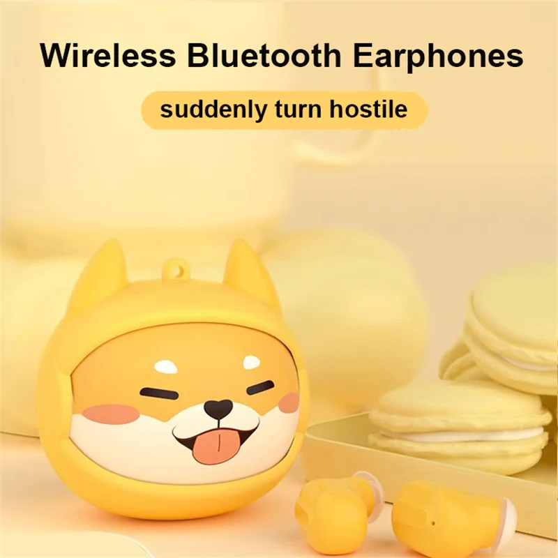 Cute Pet Puppy in Ear Bluetooth 5.3 Earphones Low Latency 360 ° Pattern Change Headphones with Mic IPX5 Sports Cartoon Earbuds