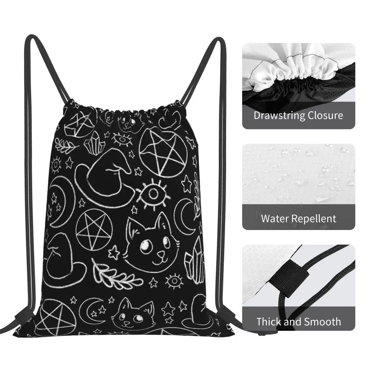 Witchy World Backpacks Casual Portable Drawstring Bags Sports Bag Book Bags For Travel Students