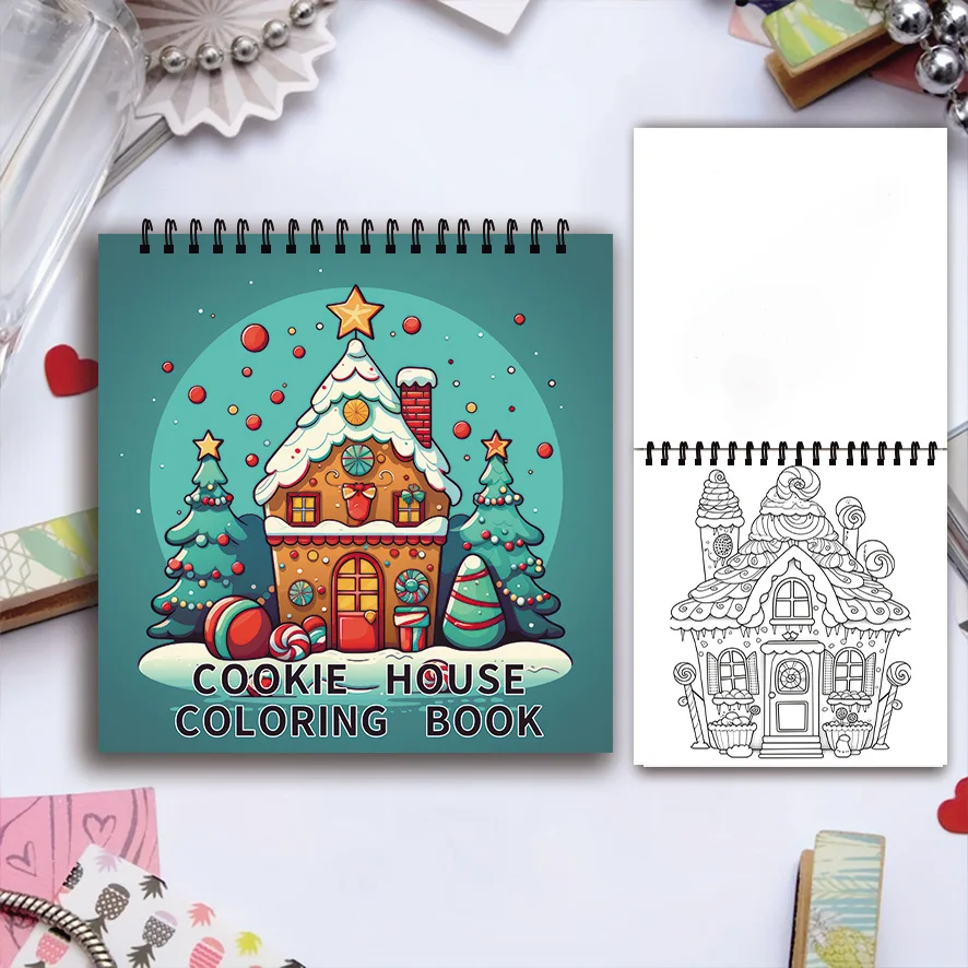 Coloring Book - 7.87x 7.87 inches 32 pages Cookie House Coloring Book - Perfect for soothing, doodling, holiday party favors,