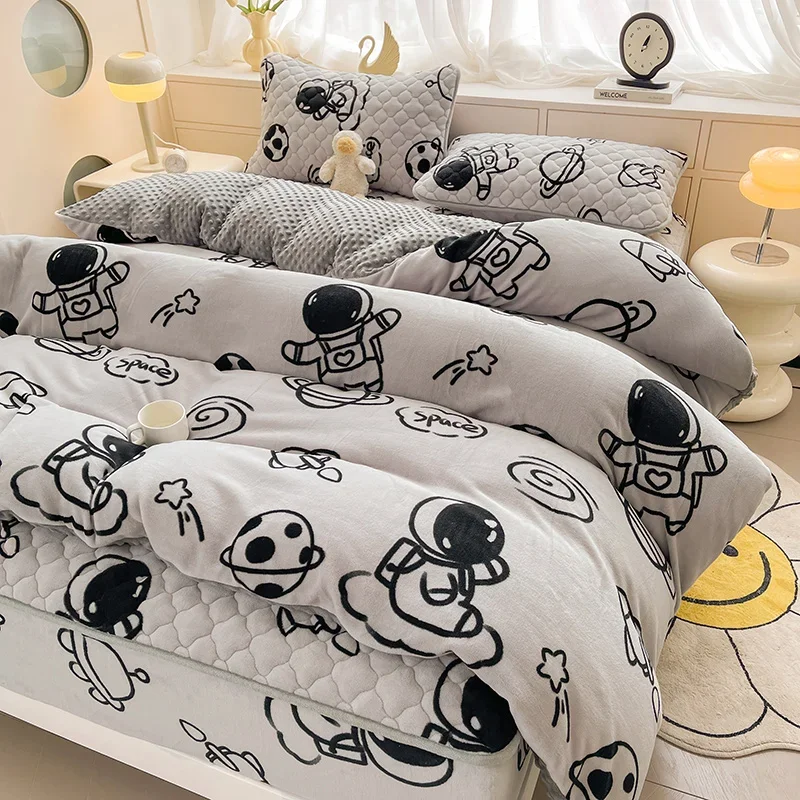 New Fall Single Quilt Cover Thickened Warm AB Milk Velvet Printed Cartoon Duvet Cover 180x220 200x230 220x240 Large Size Bedding