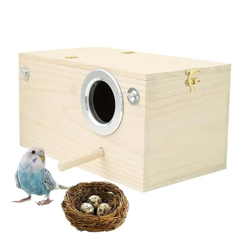 Wood Bird House Nest Birds Breeding Box With Perch Stand Spring Bird Parrot Breeding Decorative Bird Cage Mating Box Accessories
