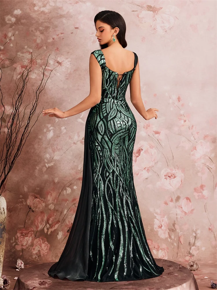 Elegante Splice Pailletten Slit Avondjurken Dames Mouwloze Zeemeermin Formele Luxe Party Streamer Cocktailjurken