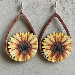 Laser Cutout Wood Sunflower Cactus Teardrop Earrings for Women New Arrival USA Popular Jewelry Boutique Gifts Thanksgiving