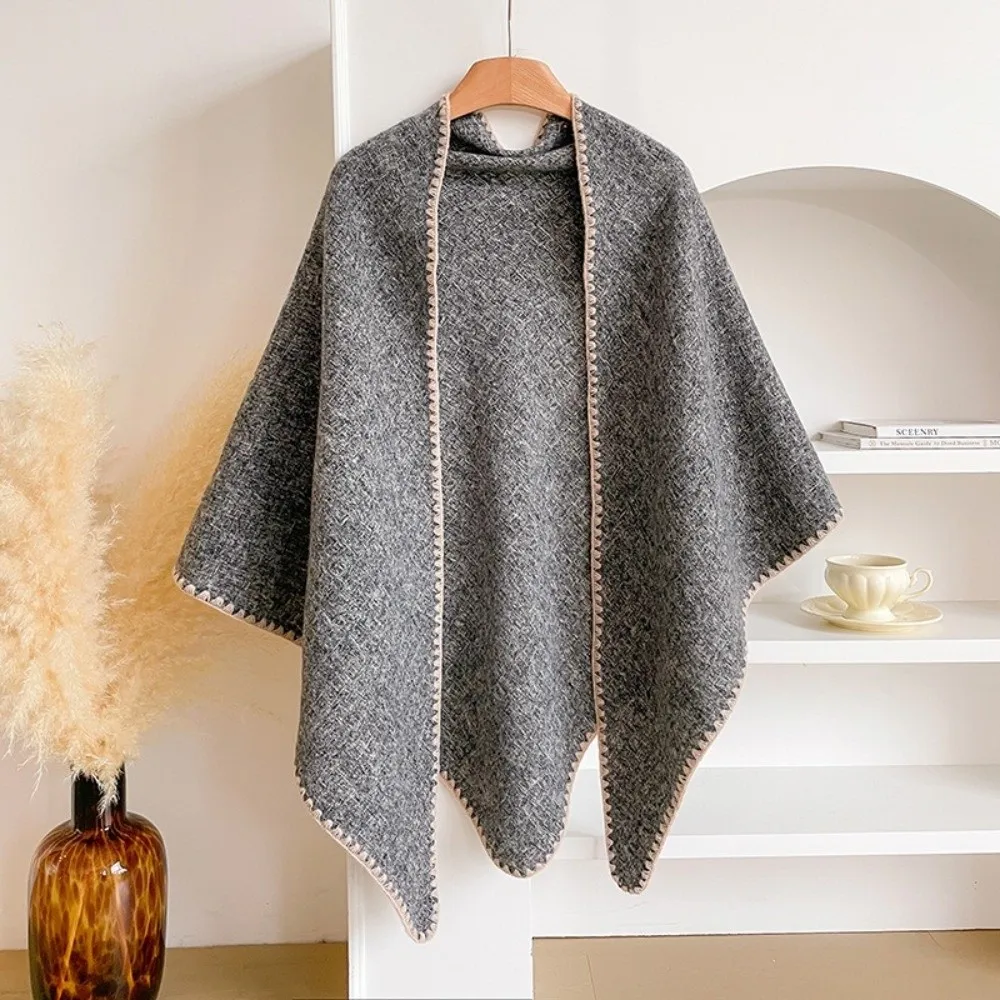 

Повседневная однотонная вязаная шаль, мягкая накидка на шею, треугольный шарф, утолщенный зимний теплый свитер, шаль, накидка