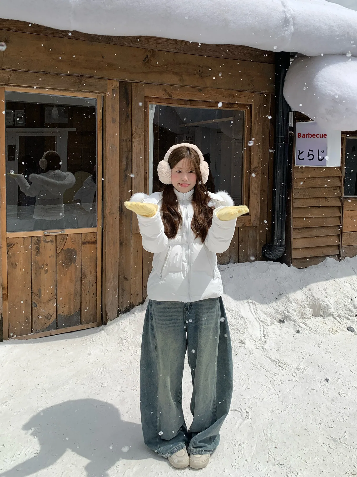 

Women's Padded Hooded Jaet Pepe's Big Fur Collar Slimming Bread Coat Winter Warm Regular Fit White Du down Long Sve