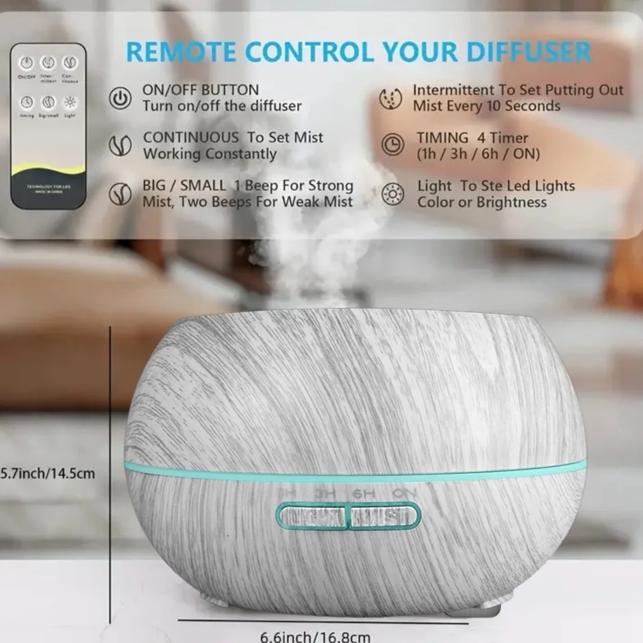 Gift of Wellness  Premium Wood Diffuser Set w/6 Essential Oils & Remote - Perfect Housewarming/Christmas Present