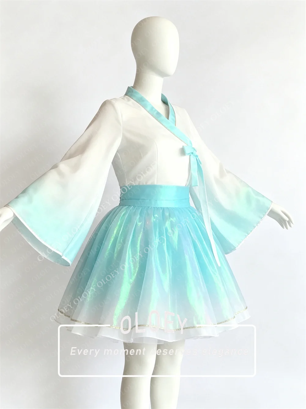 OLOEY Modern Gradient Contrast Color Short Concert Hanbok Full Sleeves Korean Photo Shoot Performance Dress Customized 2 PCS