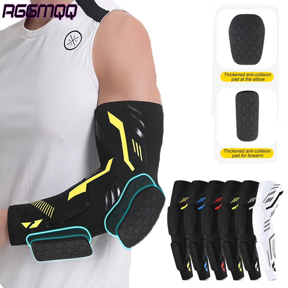 1PC Compression Arm Sleeve with Elbow Pad – EVA Crashproof,Non-Slip for Basketball Soccer,Breathable Sports Support Youth Adult