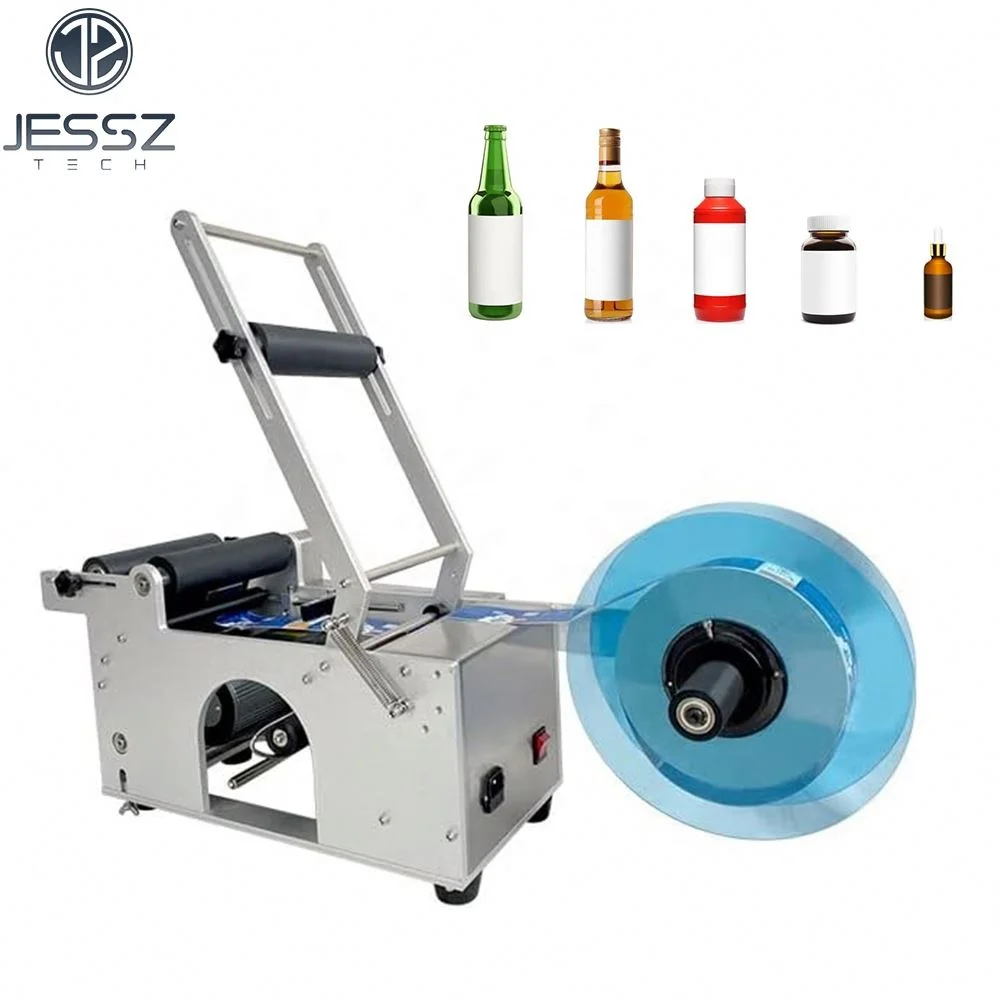 Hot Sell Tabletop Date Code Printer Semi-Automatic Semi Automatic Sticker Pet Plastic Glass Water Round Bottle Labeling Machine