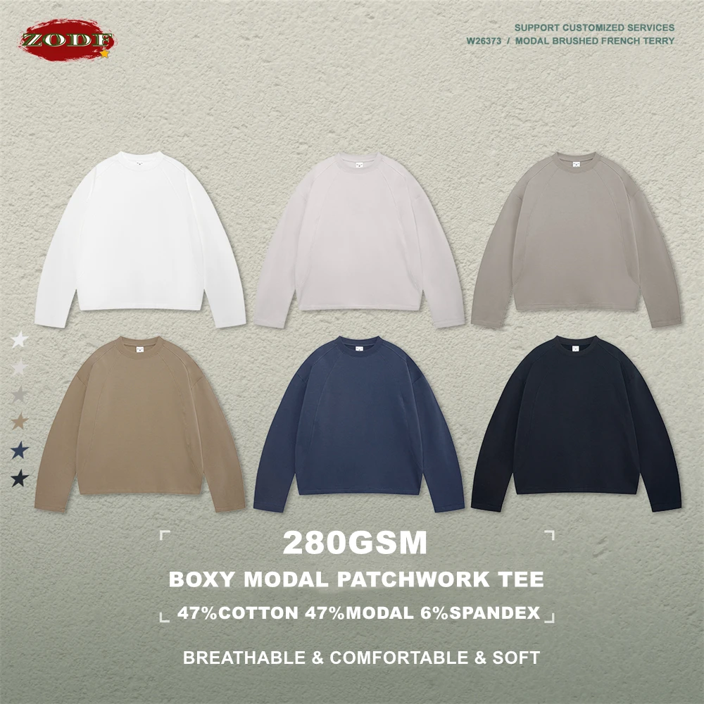 ZODF Casual Autumn 280gsm Boxy Long Sleeve T-Shirt For Man Unisex Classic Soft Basic Solid T Shirts Brand Tops HY1344