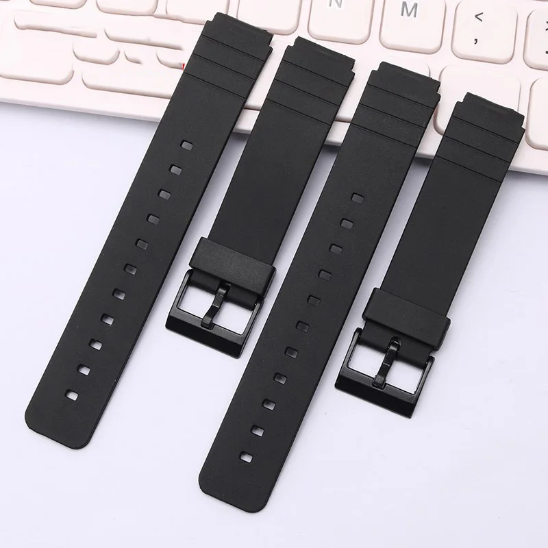 Applicable For Casio watch band MQ24/58/104/41/MW59 series silicone convex mouth watch chain 16mm classic black