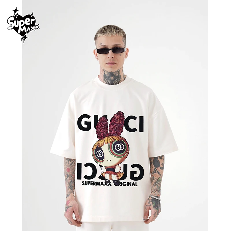 

Luxury Brand Cotton T-shirt Unisex Men Women Fashion Short Sleeve Graphic Tops New Arrival Casual Daily Retro Letter Print Tee