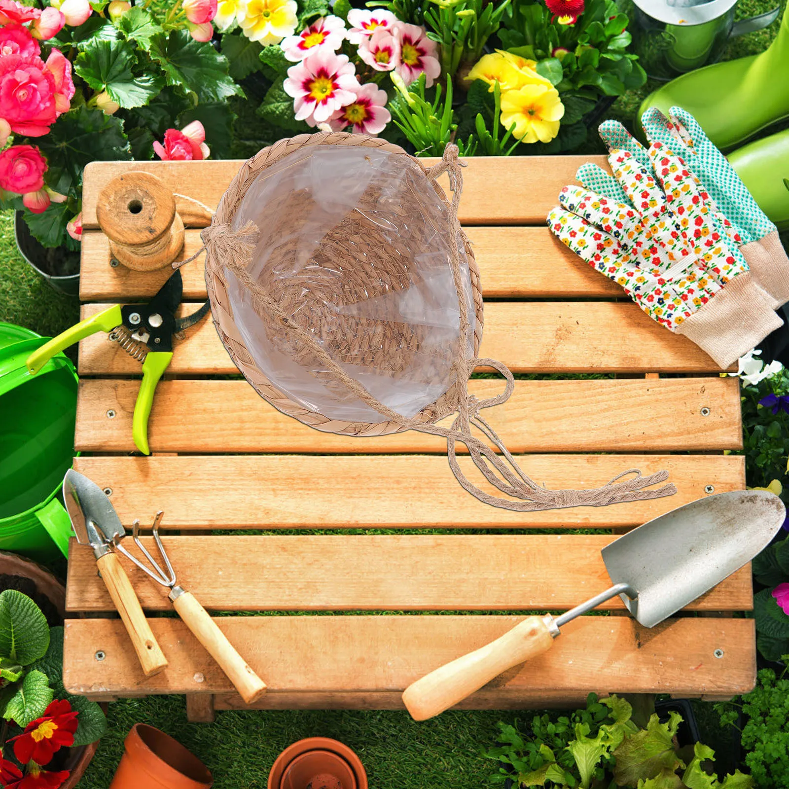 

Плетеная подвесная корзина в форме конуса в деревенском стиле, кашпо для балкона для цветов, зеленые растения, уличная подвесная корзина для цветов