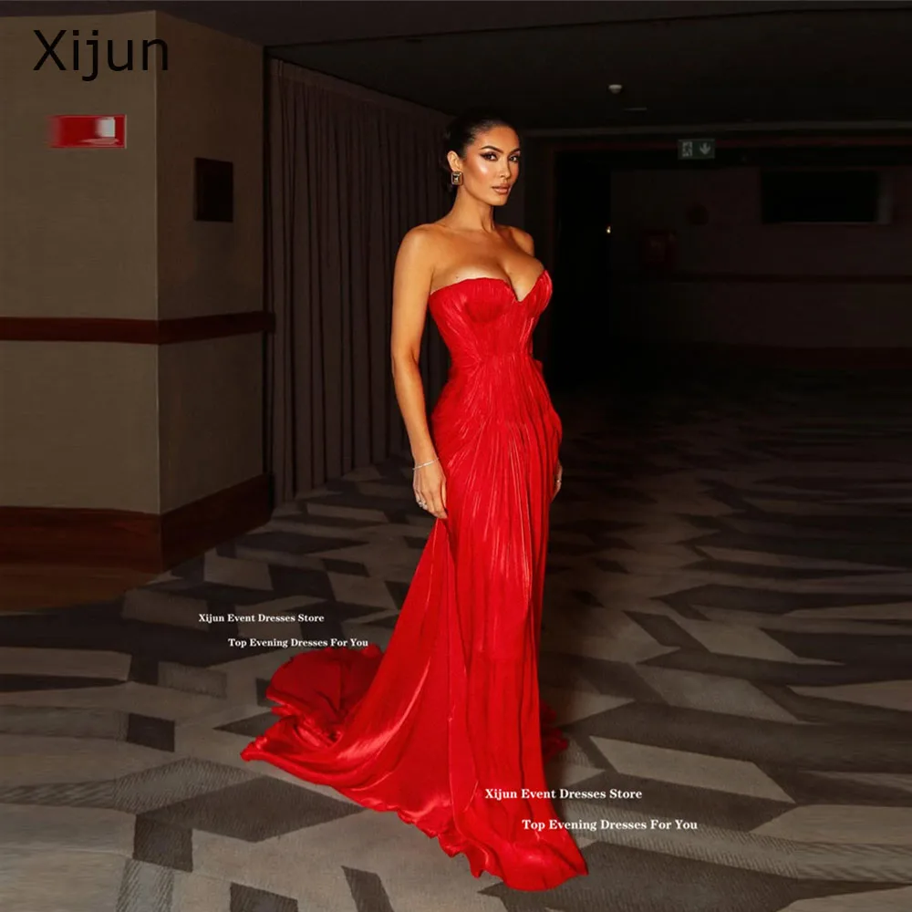Xijun Luxury Red Mermaid Evening Dresses Sweetheart Pleated Sleeveless Prom Dresses Formal Maxi Prom Gowns 2026 Women Customized