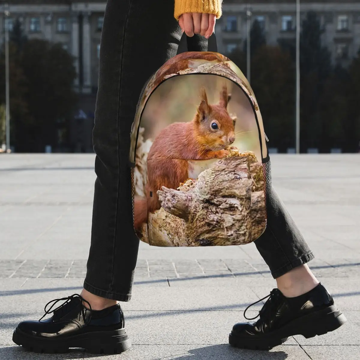 Adorable Squirrel Stands On A Tree Stump Backpack Student BookBag Children School Bag Computer Shoulder Bags for Boys Girls
