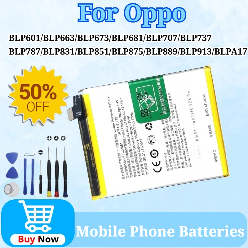 

New BLP875 BLP851 BLP787 BLP913 BLPA17 BLP673 Mobile Phone Battery for Oppo Reno 4 Pro Find X5 Realme Series with Free Tools