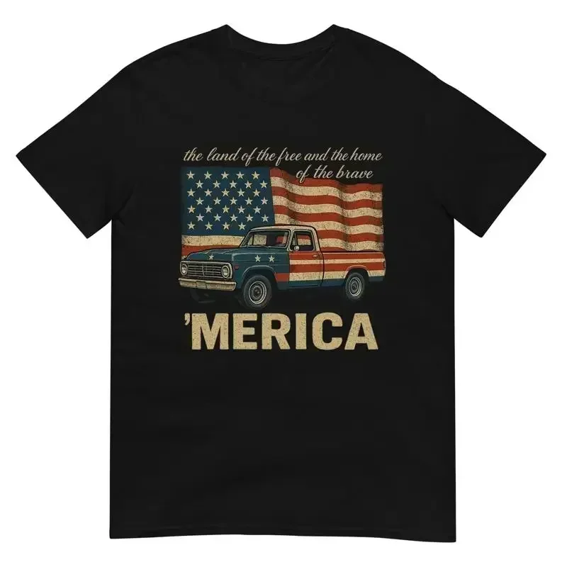 Vintage Truck Merica American Flag Usa 4Th Of July T Shirt