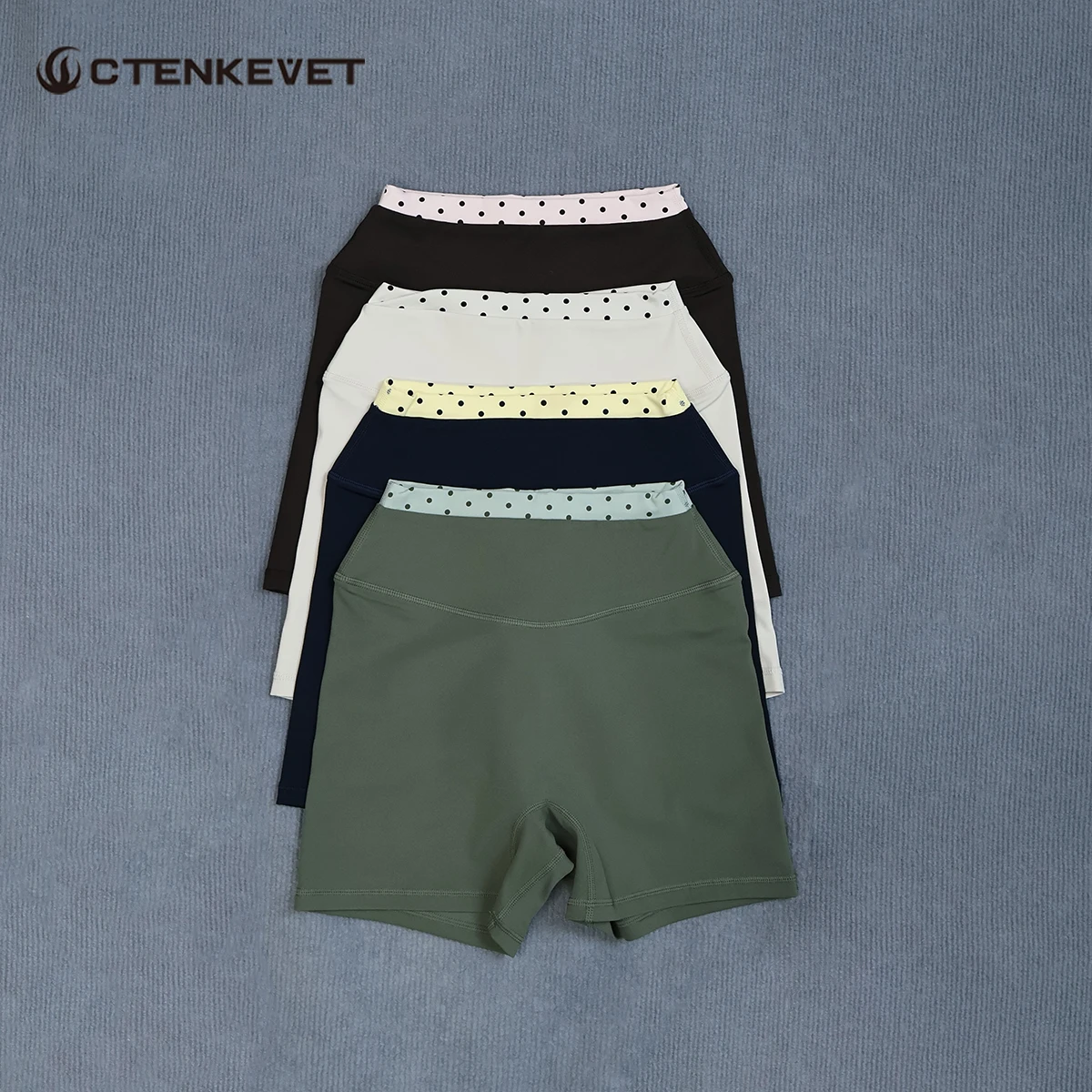 Ladies Polka Dot Trim High Waist Biker Shorts V Contour Butt Lift Tummy Control Gym Running Yoga Fitness Sports Shorts Woman