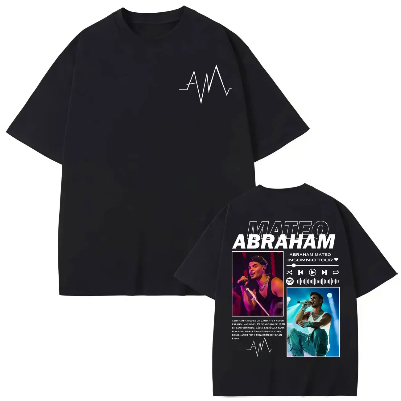 

Abraham Mateo Insomnio Tour 2026 T-shirt Men's Women's Fashion Hip Hop Short Sleeve T-shirts Summer Casual Loose Cotton T-shirt