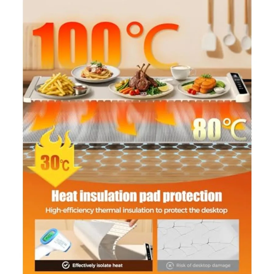 Food Warmg Mat with Heat-Resistant Pad,,6-Level Temp 6-Hour Timer, Child Lock Safety, Food Warmer Chafg Dishes for Buffet
