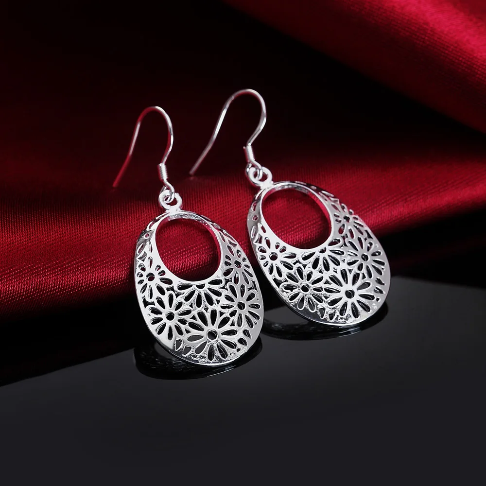 

New 925 Sterling Silver Earrings for Elegant Lady Women Jewelry Carved Oval Earrings Mother's Day Gifts