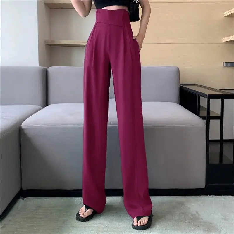

Stylish Female Solid Color Wide Leg High Waist Trousers Summer Thin Commute Casual Loose Suit Pants Women's Clothing E119
