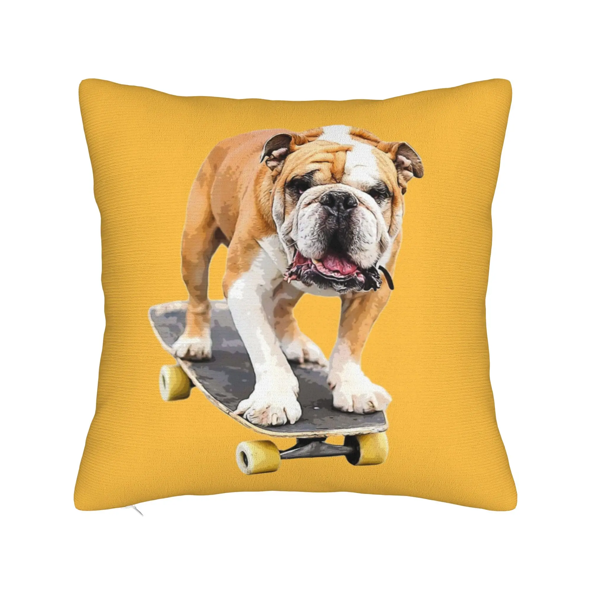 Modern Bulldog On Skateboard Cute Puppy Dog Cushion Cover English British Bulldog Pets Dog Throw Pillow Case Bedroom Decoration