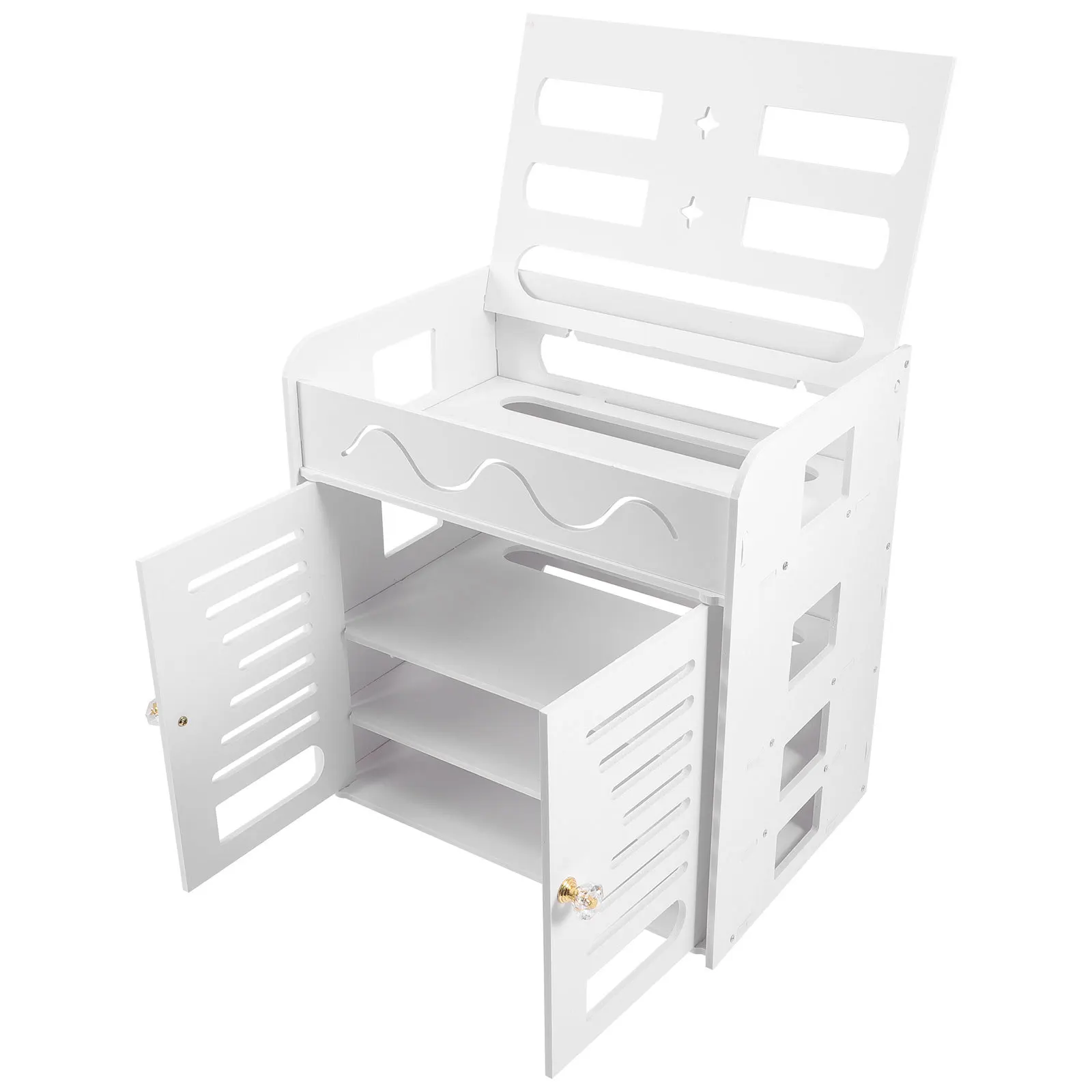 Kunststoff 4-Schicht Router Lagerung Box Doppel Tür Hohl Kabel Fall Organizer Power Streifen Halter Router Lagerung Rack hause Büro