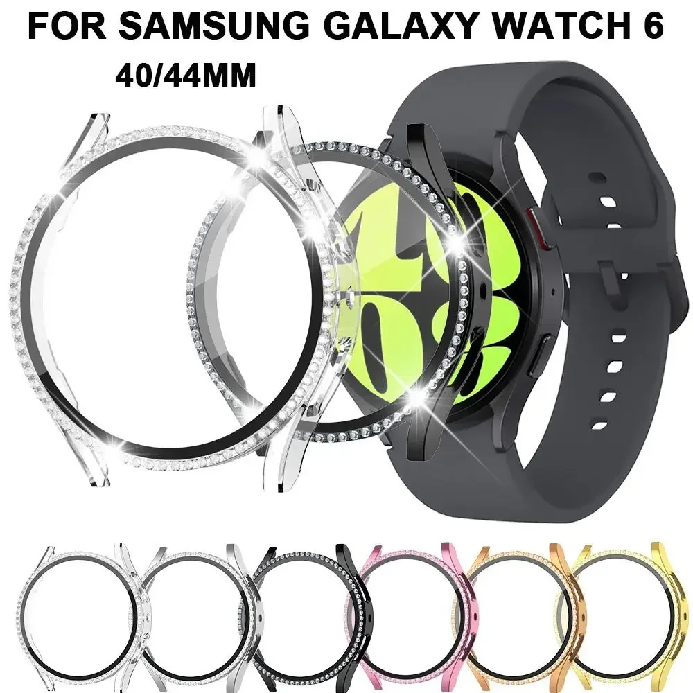 

40/44mm Protective Case PC+Tempered Bumber Diamond Bumper Cover Accessories for Samsung Galaxy Watch 6 40mm 44mm