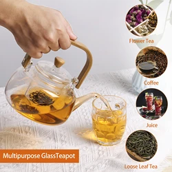 Glass Teapot with Stainless Steel Filter 750/1000ml Square Tea Pot with Handle Glass Kettle Teapot Heat Resistant Puer Oolong Po