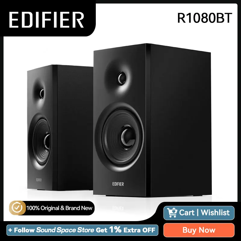 Edifier R1080BT Active 2.0 Bluetooth Bookshelf Speaker Set Powered Computer Speakers 3.5mm AUX Input Built-in DSP Chip 24W RMS