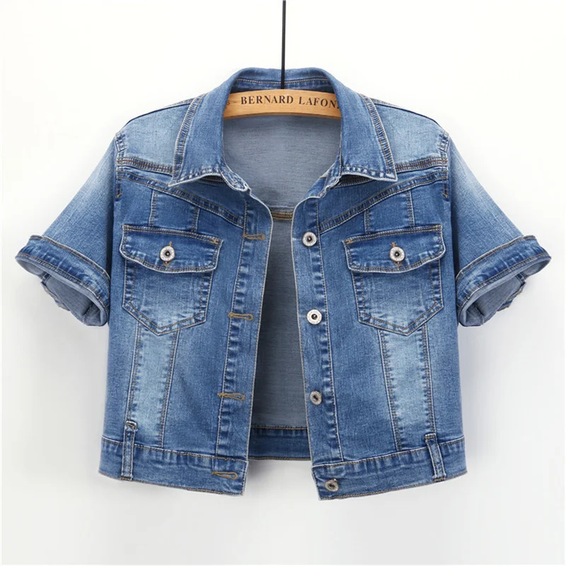 

Denim Jacket Women 2022 Short Sleeve Jean Jacket Woman Elastic Comfortable Denim Coat Chaqueta Vaquera Mujer Veste Jeans Femme