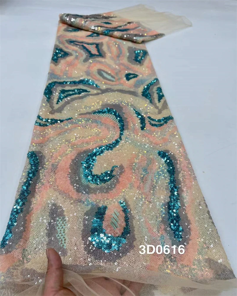 

Luxury African Sequins Lace Fabric High Quality French Tulle Embroidered with Beads for Party Dresses Latest 2025 Collection