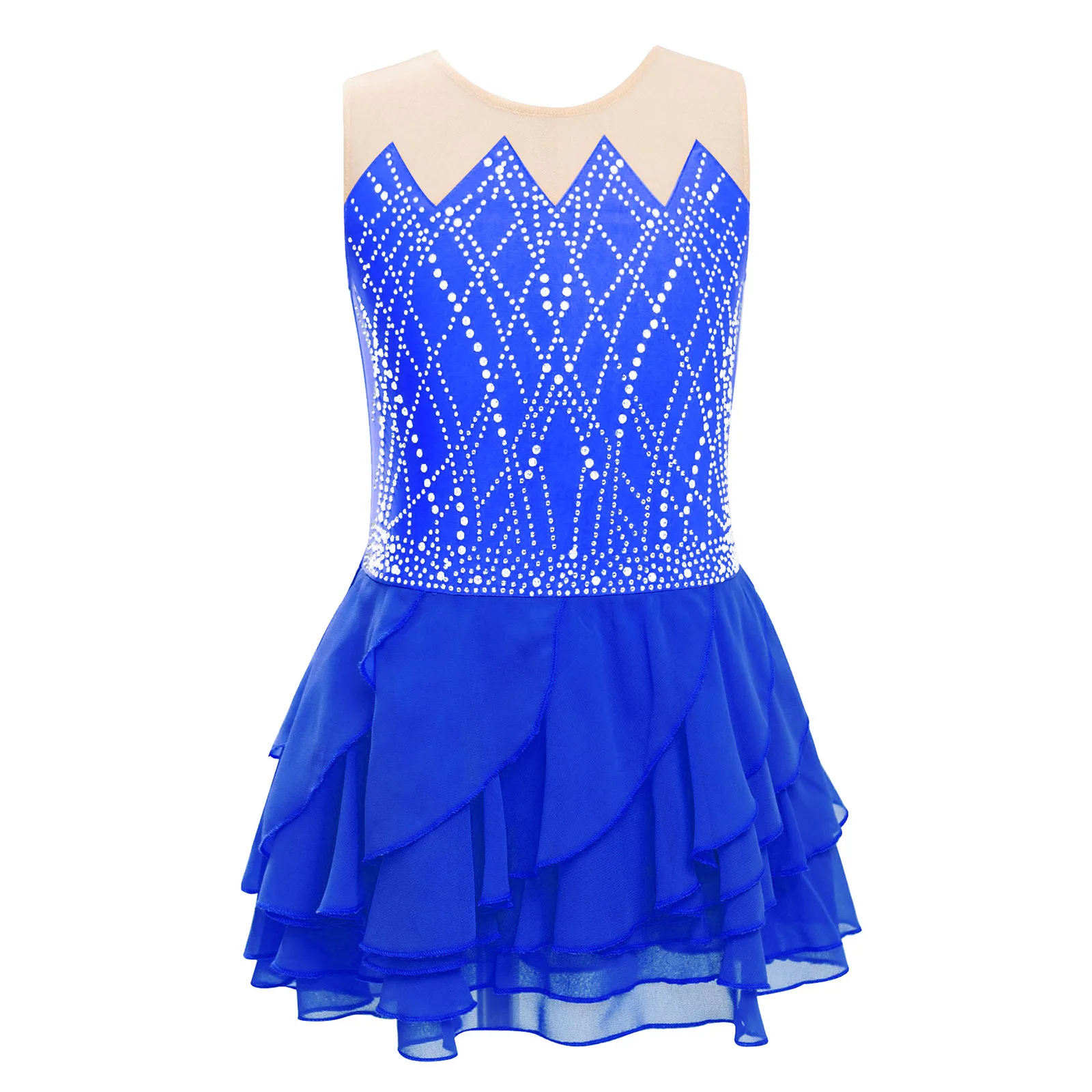 Girls Mesh Ballet Figure Skating Dress Dance Children Rhinestone Dancewear Rhythmic Gymnastics Leotards Ballerina Costume