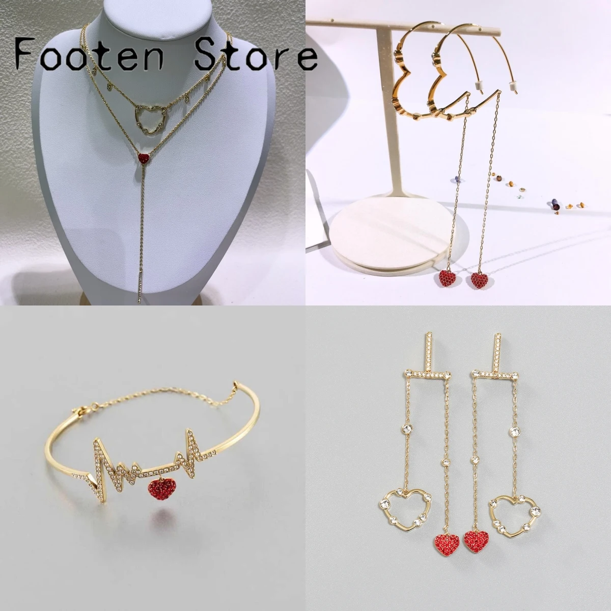 Original 2025 Fine Jewelry Set Charm Red Heart Shaped Gold Music Symbols Crystal Fashion Necklace Earring Romantic Gift forWomen