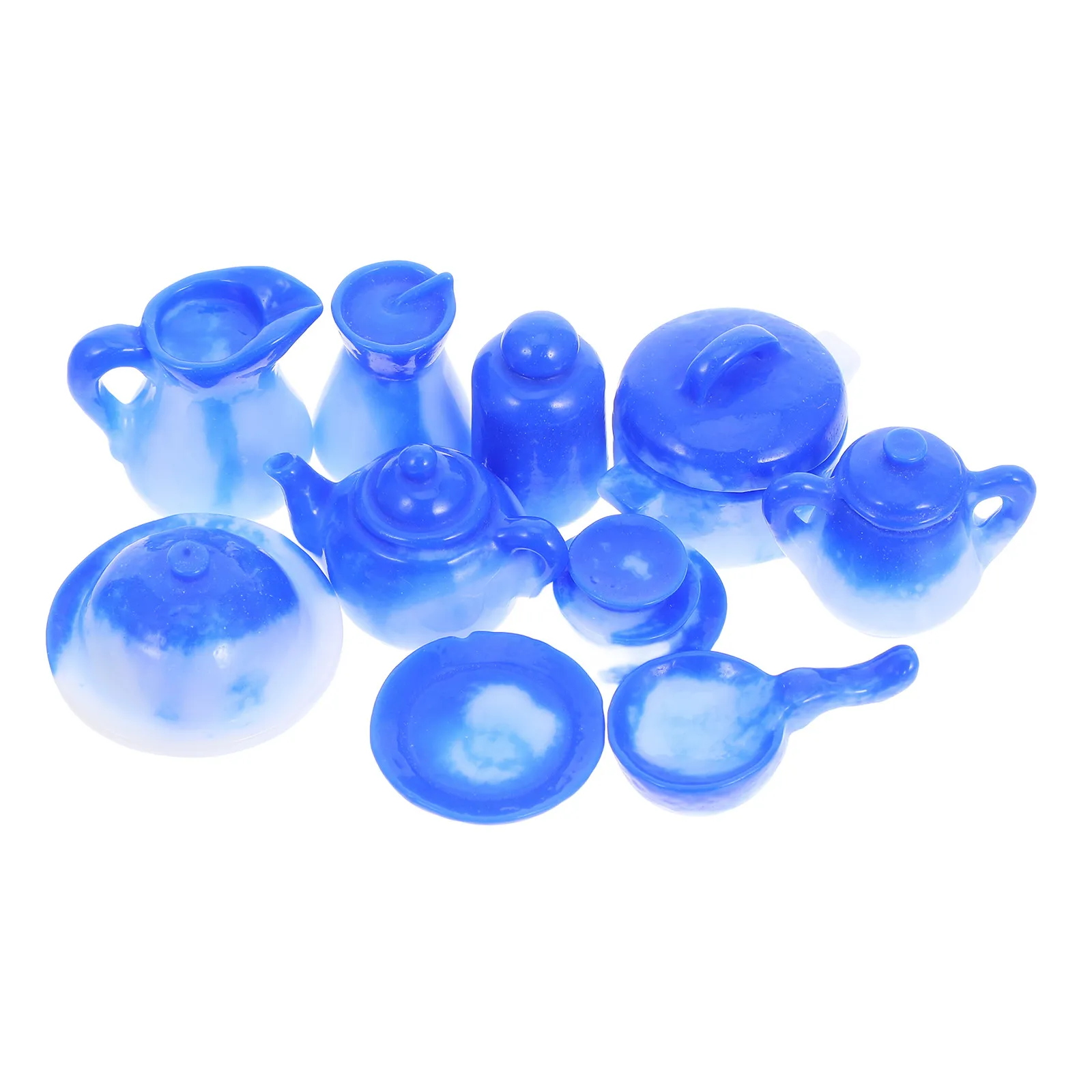 

10Pcs Miniature Porcelain Plate Wine Glass Set Blue White Style Dollhouse Kitchen Accessories Holiday Birthday Gift