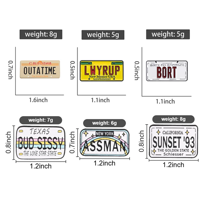 OUTATIME License Plate Retro Enamel Pin Vintage Movie California Sunset 93 Texas Bud Sissy The Lone Star State Brooch Jewelry