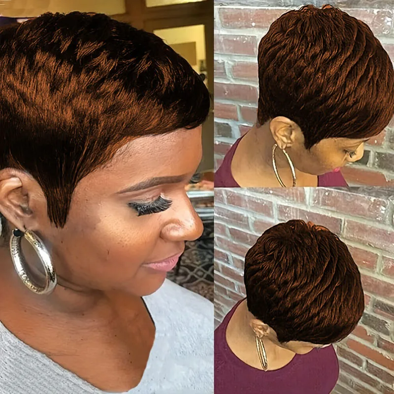 密度150% 4インチ ピクシーカット カールウェーブ 人毛ウィッグ 女性用 フルマシンメイドウィッグ デイリーウェア＆パーティー用